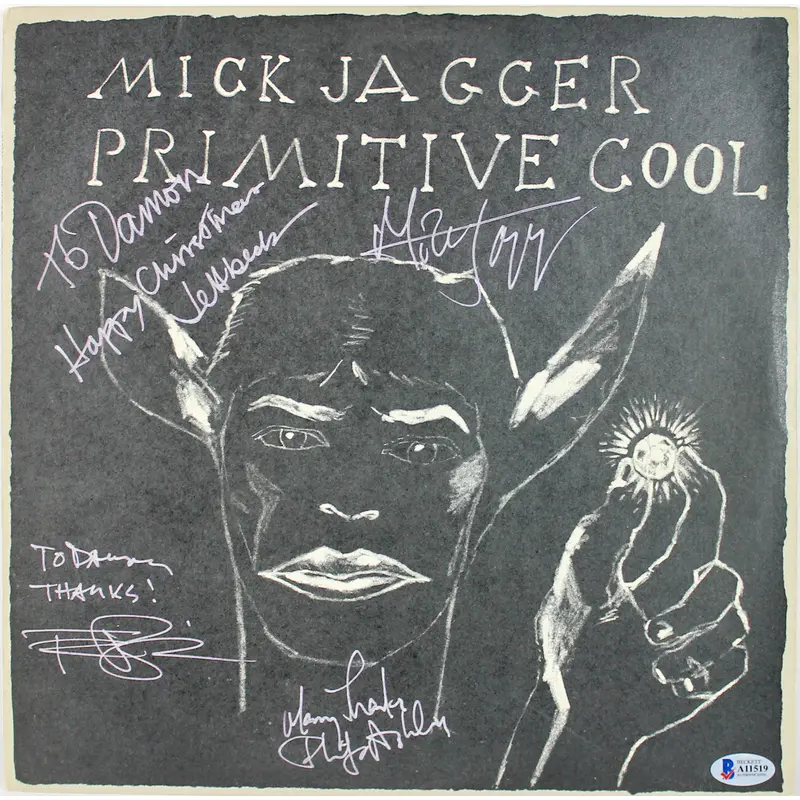 (4) Jagger, Beck, Ashley Signed Primitive Cool Album Cover W/ Vinyl BAS #A11519