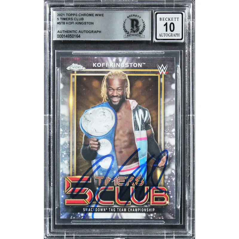 Kofi Kingston Signed 2021 Topps Chrome WWE 5 TC #5T8 Card Auto 10! BAS Slabbed