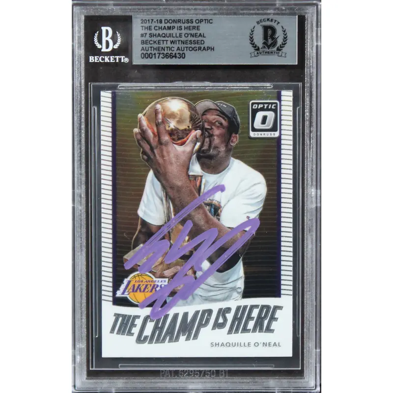 Lakers Shaquille O'Neal Signed 2017 Donruss Optic The Champ Is Here #7 Card BAS