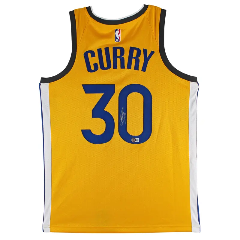 Warriors Stephen Curry Authentic Signed Yellow The City Nike Jersey BAS #AB77779