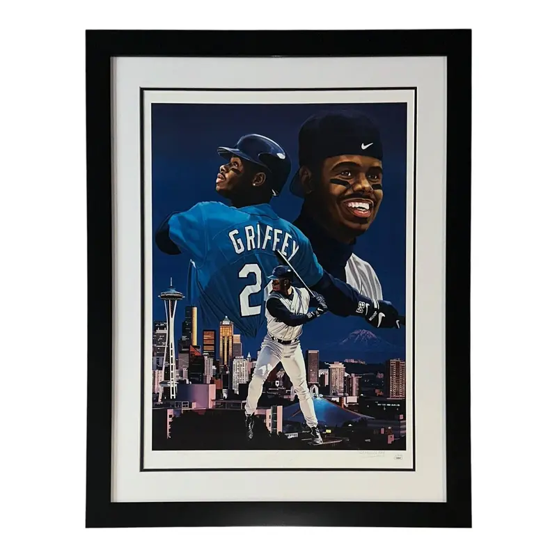 Ken Griffey Jr. Autographed Framed 27x34 Litho (JSA)