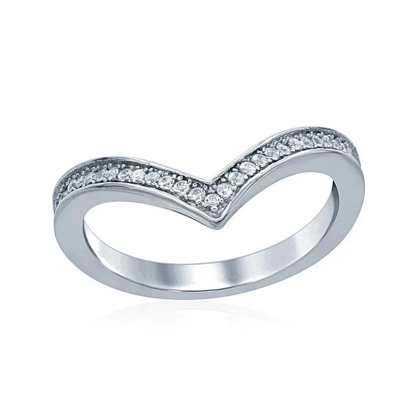 Sterling Silver CZ V Shaped Ring