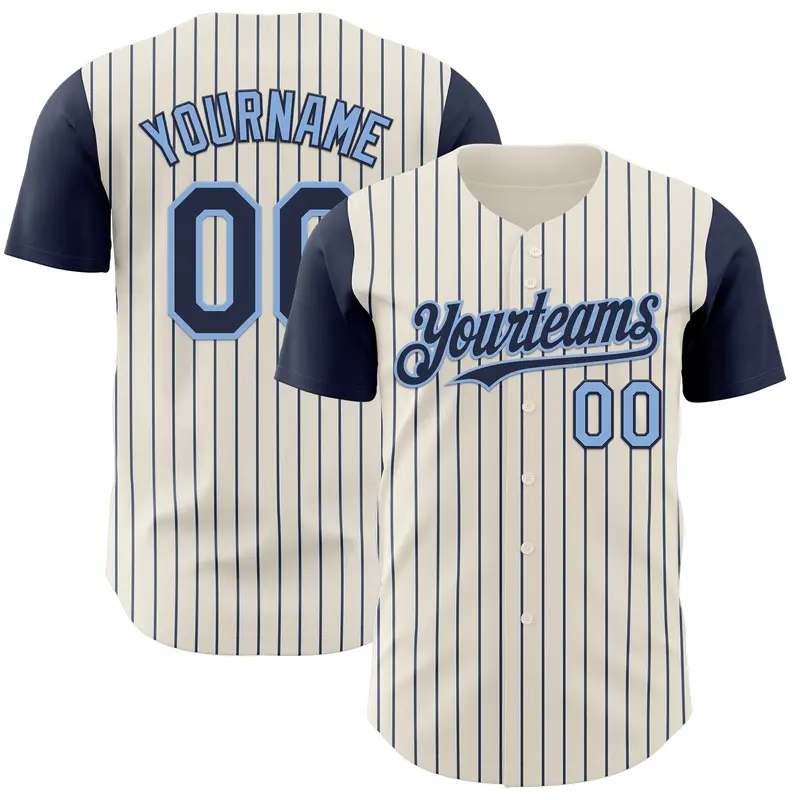 Custom Cream Navy Pinstripe Light Blue Authentic Two Tone Baseball Jersey