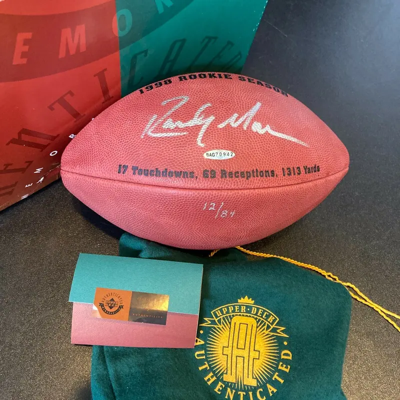 Randy Moss 1998 Rookie Signed Wilson NFL Game Football #12/84 UDA Upper Deck COA