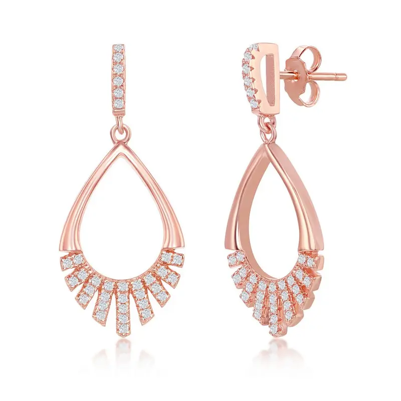 Sterling Silver Half CZ Peaar-Shaped Earrings - Rose Gold Plated