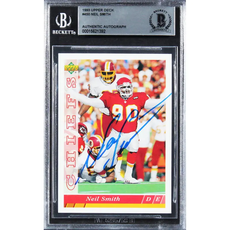Chiefs Neil Smith Authentic Signed 1993 Upper Deck #450 Card BAS Slabbed