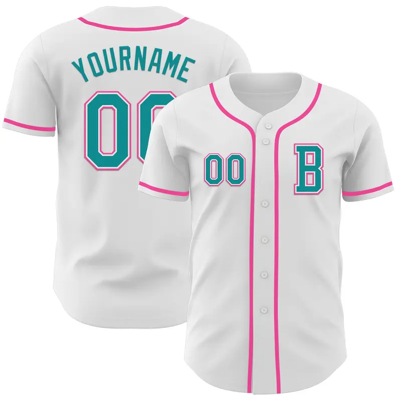 Custom White Teal-Pink Authentic Baseball Jersey