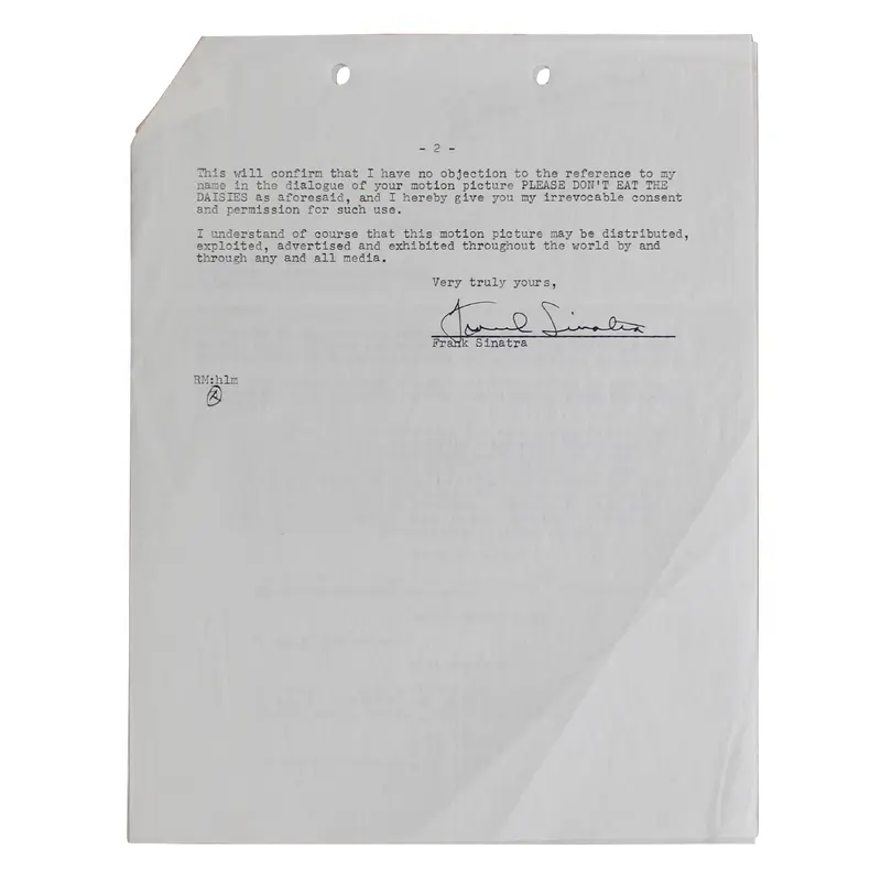 Frank Sinatra Signed 2 Page 8.5x11 Typed Naming Right Release Contract PSA & BAS