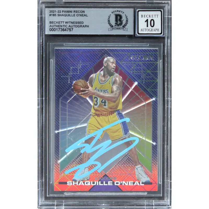 Lakers Shaquille O'Neal Signed 2021 Panini Recon #185 Card Auto 10! BAS Slabbed