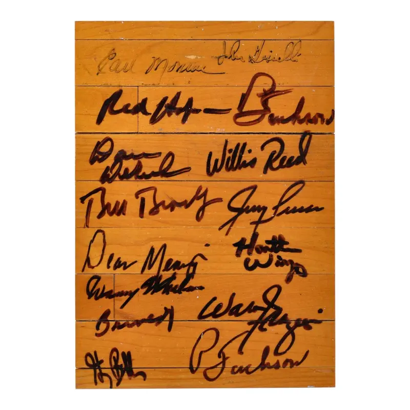 1972-73 New York Knicks NBA Champs Team Signed Game Used Floor Board PSA DNA COA