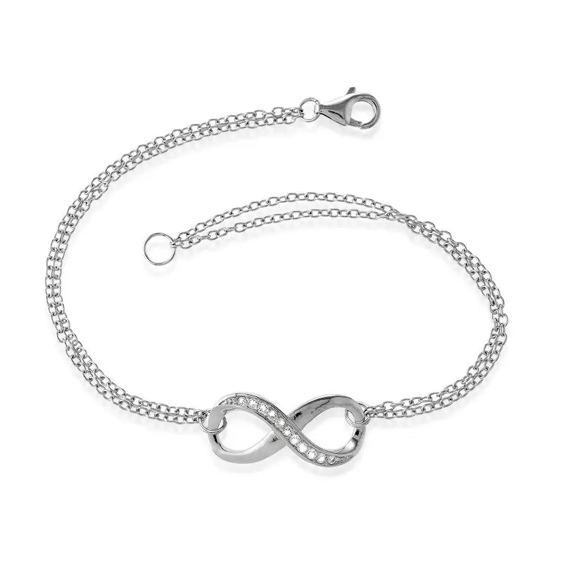Sterling Silver Double Strand Infinity Bracelet - White Topaz