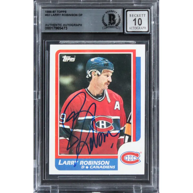 Canadiens Larry Robinson Signed 1986 Topps #62 Card Auto Graded 10! BAS Slabbed