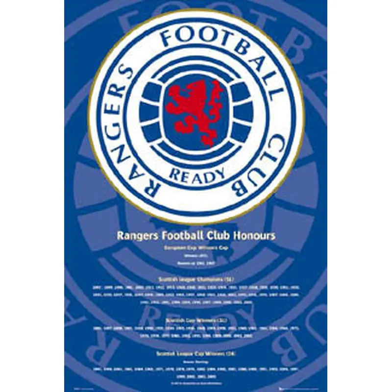 Glasgow Rangers FC "Honours" Championship History Team Crest Poster - GB 2007