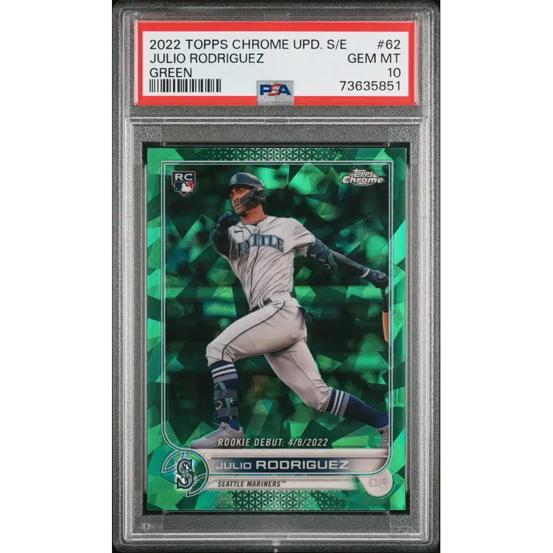 Julio Rodriguez 2022 Topps Chrome Sapphire Update #62 Green #64/75 PSA 10 Gem Mint