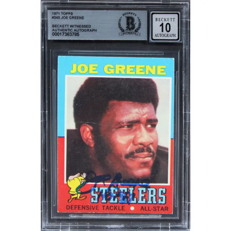 Steelers Joe Greene Authentic Signed 1971 Topps #245 Card Auto 10 BAS Slab 9