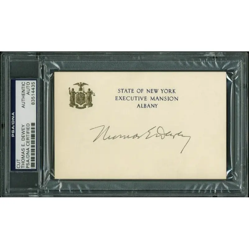 Thomas E. Dewey 47Th Governor Of Ny Authentic Signed 3X5 Cut PSA/DNA Slabbed