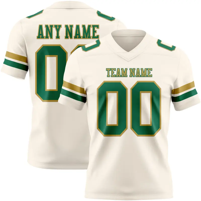 Custom Cream Kelly Green-Old Gold Mesh Authentic Football Jersey