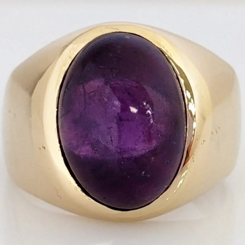 14K AMETHYST OVAL 10X14 CABACHON ESTATE RING 12.9 GRAMS
