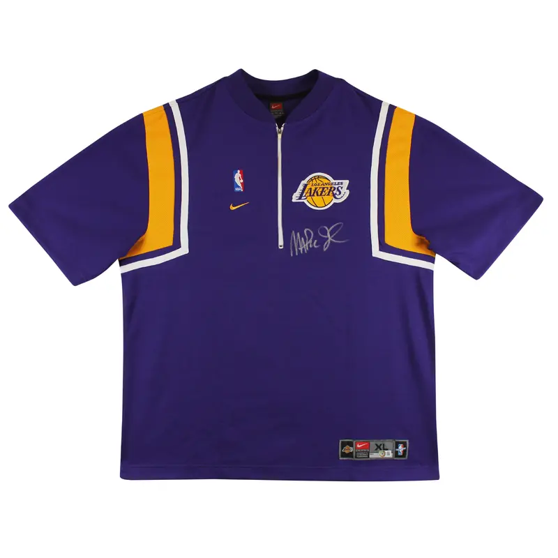 Lakers Magic Johnson Signed Purple Nike Warmup Shirt BAS Witnessed #W205613
