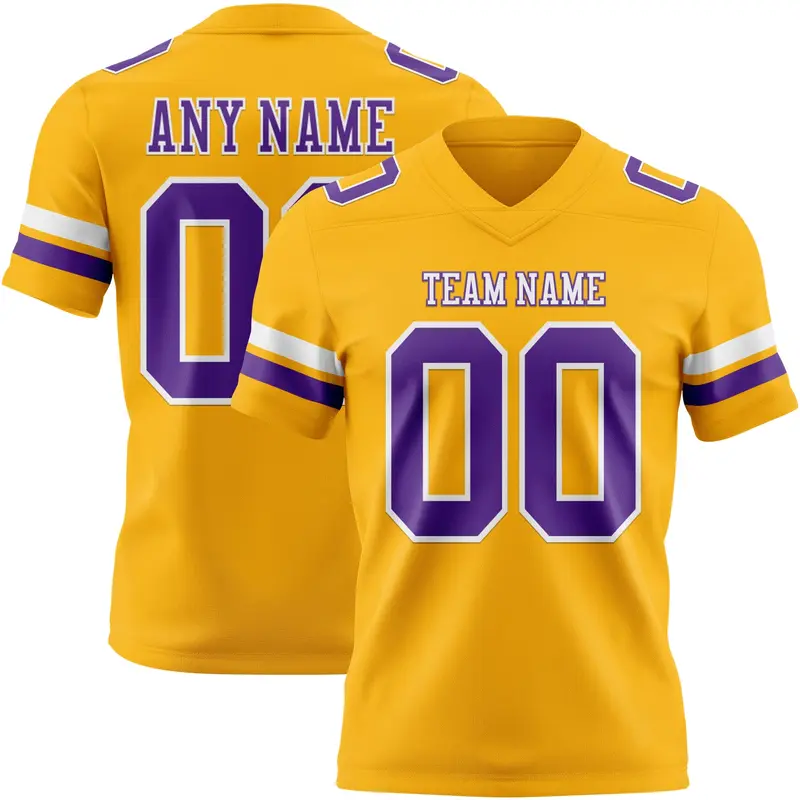 Custom Gold Purple-White Mesh Authentic Football Jersey
