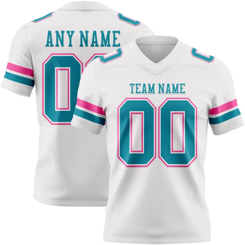 Custom White Teal-Pink Mesh Authentic Football Jersey