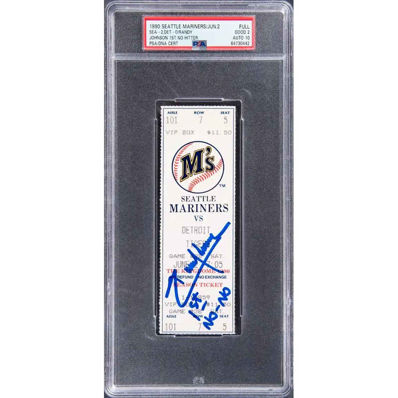 Randy Johnson First No-Hitter Signed Full Ticket June 2, 1990 PSA Auto 10