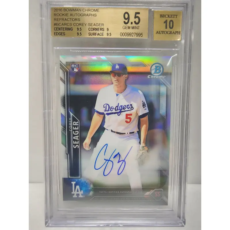 Corey Seager 2016 Bowman Chrome Rookie Refractor Auto #130/499 BGS 9.5 Auto 10