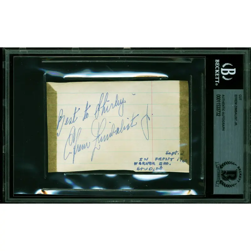 Efrem Zimbalist Jr. 77 Sunset Strip Signed 2.5x4 Cut Signature BAS Slabbed