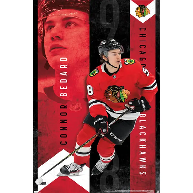 Connor Bedard "Red Hot" Chicago Blackhawks NHL Hockey Action Poster - Costacos 2024