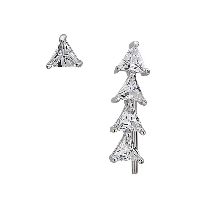 Sterling Silver Triangle CZ Climber and One CZ Stud Earrings