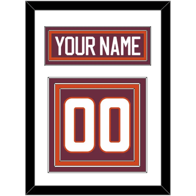 Virginia Tech Hockey Nameplate & Number (Back) - Road Maroon - Triple Mat 1