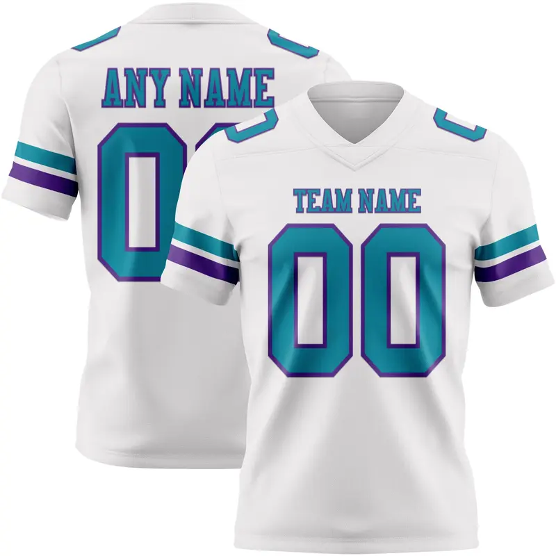 Custom White Teal-Purple Mesh Authentic Football Jersey