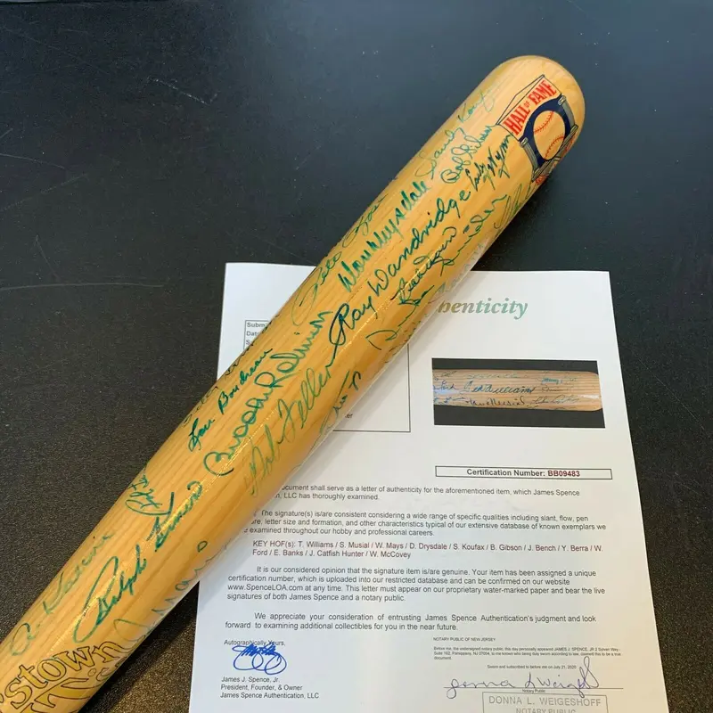 HOF Multi Signed Bat Ted Williams Willie Mays Sandy Koufax Stan Musial JSA COA