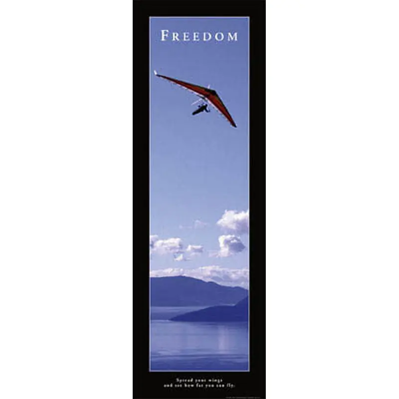 Hang Gliding "Freedom" Motivational Inspirational Poster Print - Front Line (12x36)