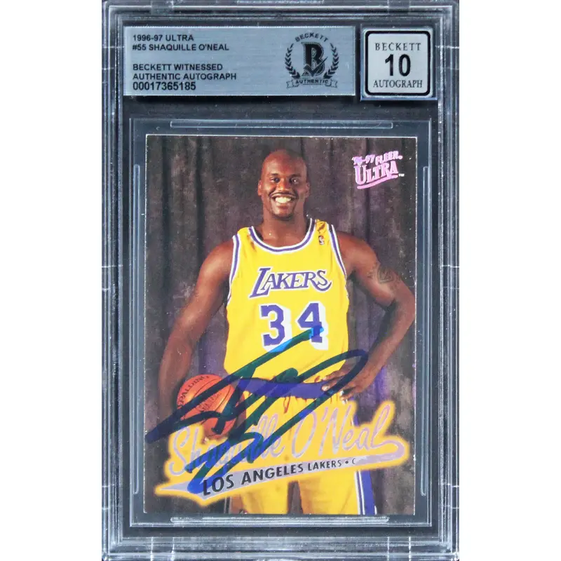 Lakers Shaquille O'Neal Signed 1996 Ultra #55 Card Auto Graded GM 10! BAS Slab