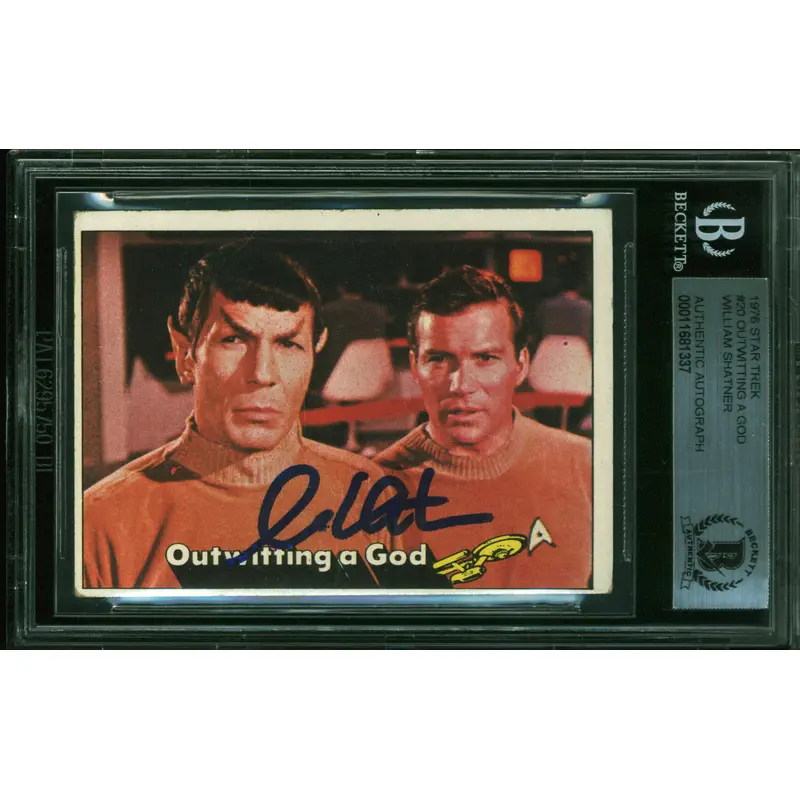 William Shatner Signed 1976 Star Trek #20 Outwitting A God Card BAS Slabbed 1