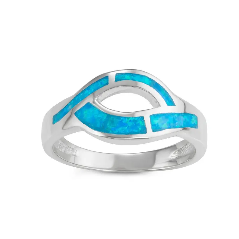 Sterling Silver Blue Inlay Opal Open Marquise Ring