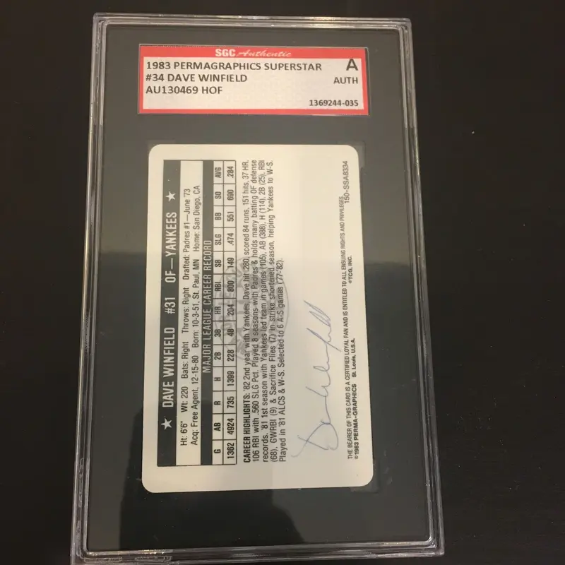 1983 Perma-Graphics Dave Winfield Signed Autographed Card SGC COA