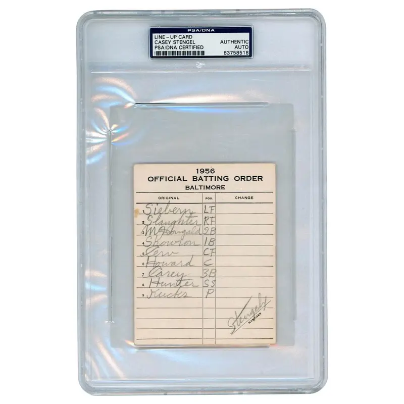Casey Stengel Signed Handwritten 1956 New York Yankees Game Used Lineup Card PSA