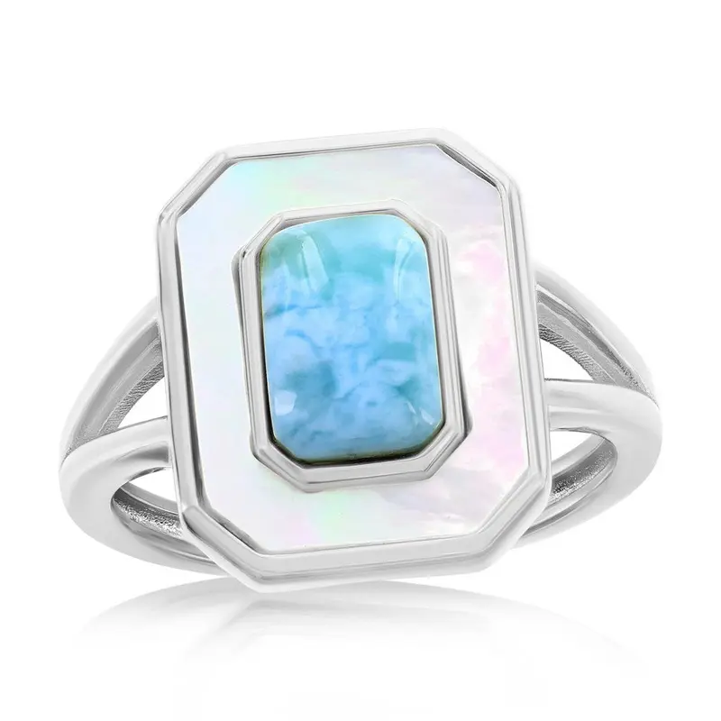 Sterling Silver, Larimar & MOP Rectangle Ring
