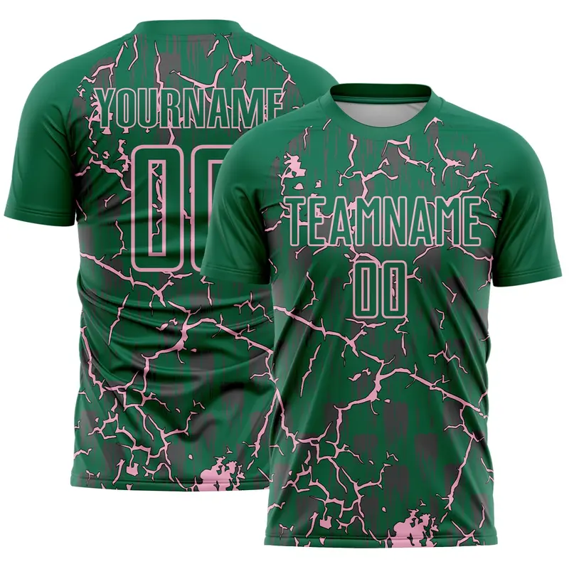 Custom Kelly Green Light Pink Lightning Sublimation Soccer Uniform Jersey