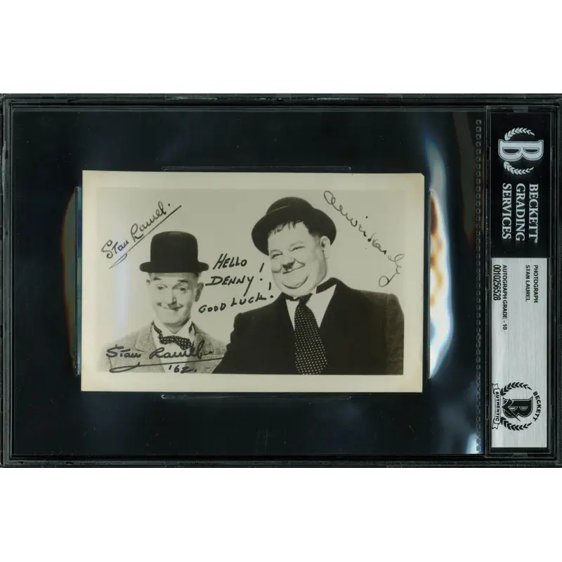 Stan Laurel "'62" Signed 3.5x5.5 Photo Auto Graded Gem Mint 10! BAS Slabbed 2