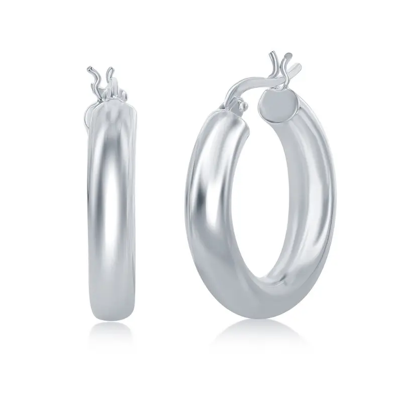 Sterling Silver 5x25mm High-Polished Hoop Earrings