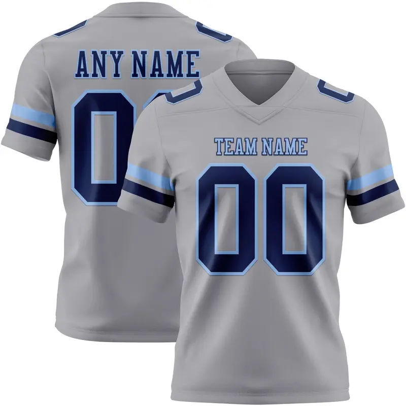 Custom Gray Navy-Light Blue Mesh Authentic Football Jersey