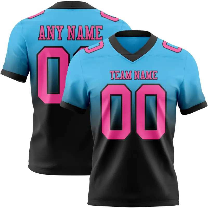 Custom Sky Blue Pink-Black Mesh Authentic Fade Fashion Football Jersey