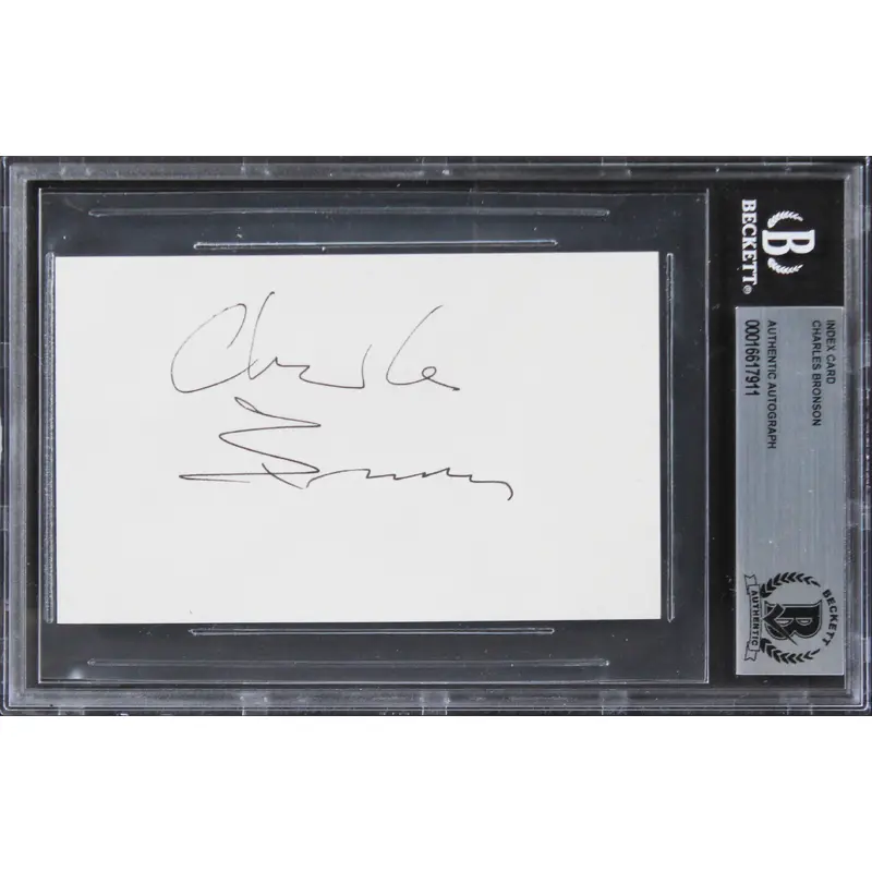 Charles Bronson The Great Escape Authentic Signed 3x5 Index Card BAS Slabbed 1