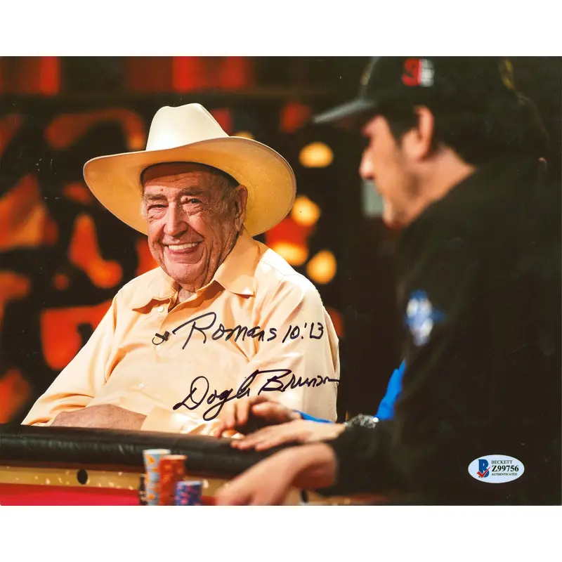 Doyle Brunson "Romans 10:13" Authentic Signed 8x10 Horizontal Photo BAS #Z99756