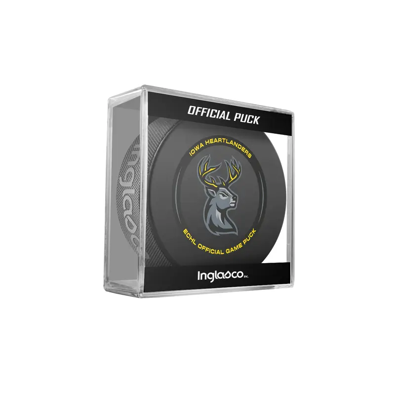 ECHL Iowa Heartlanders 2024-25 Official Game Hockey Puck In Cube