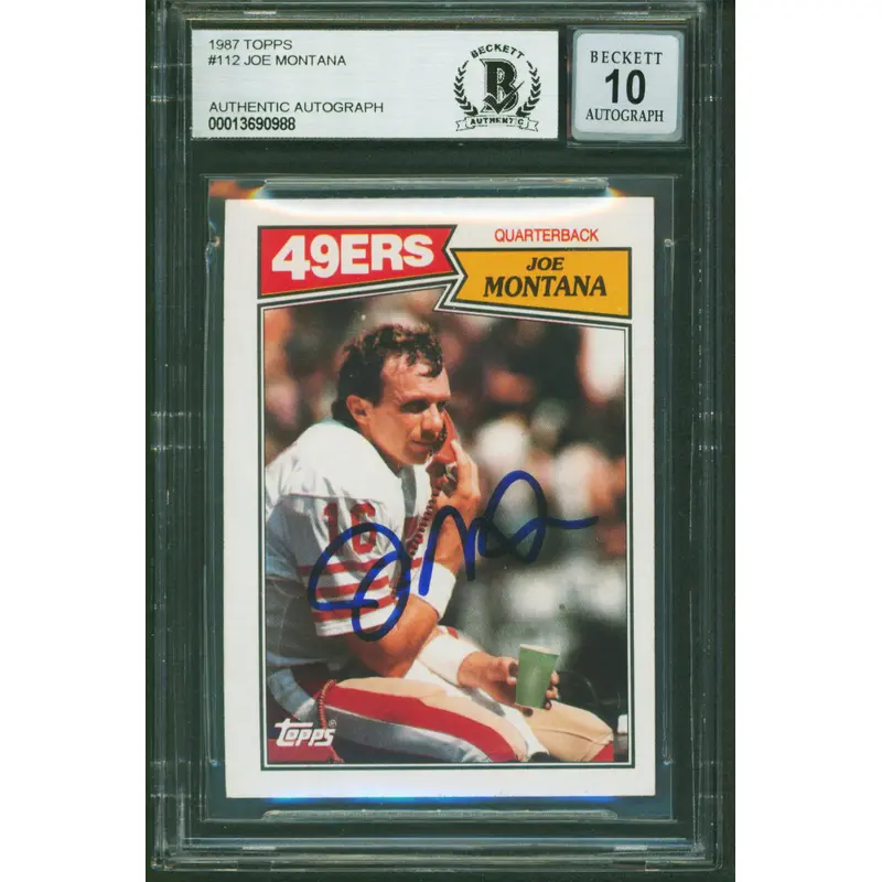 49ers Joe Montana Authentic Signed 1987 Topps #112 Card Auto Graded 10! BAS Slab