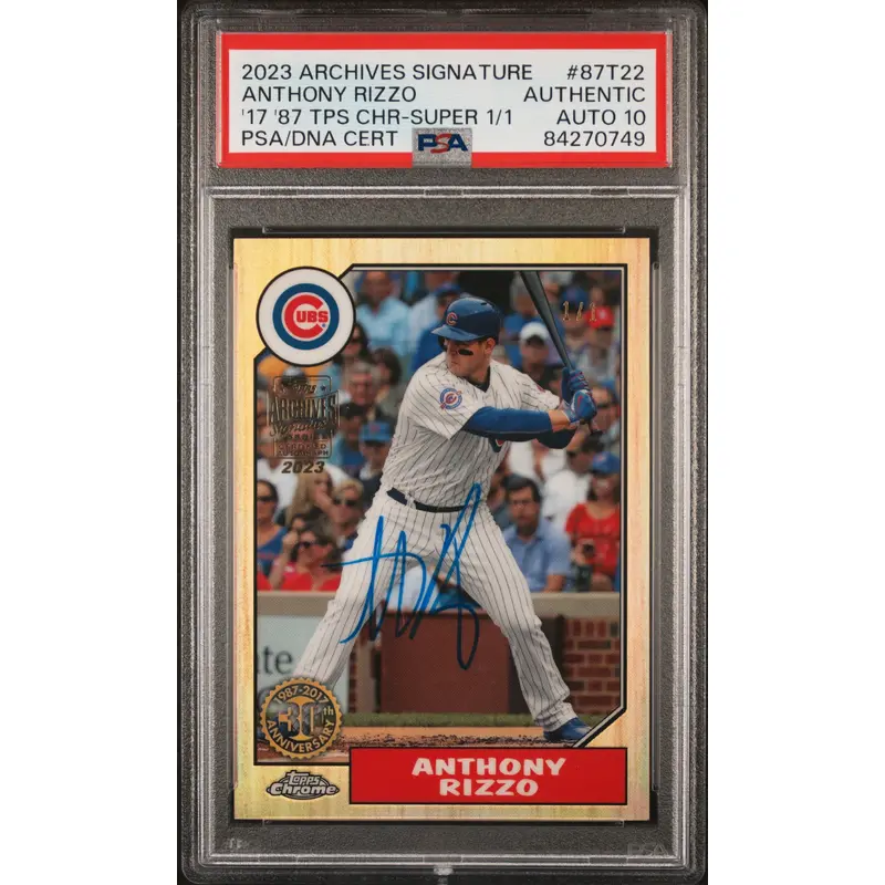 Anthony Rizzo 2023 Topps Archives Signature 2019 Topps 1987 #1/1 PSA Auth Auto 10